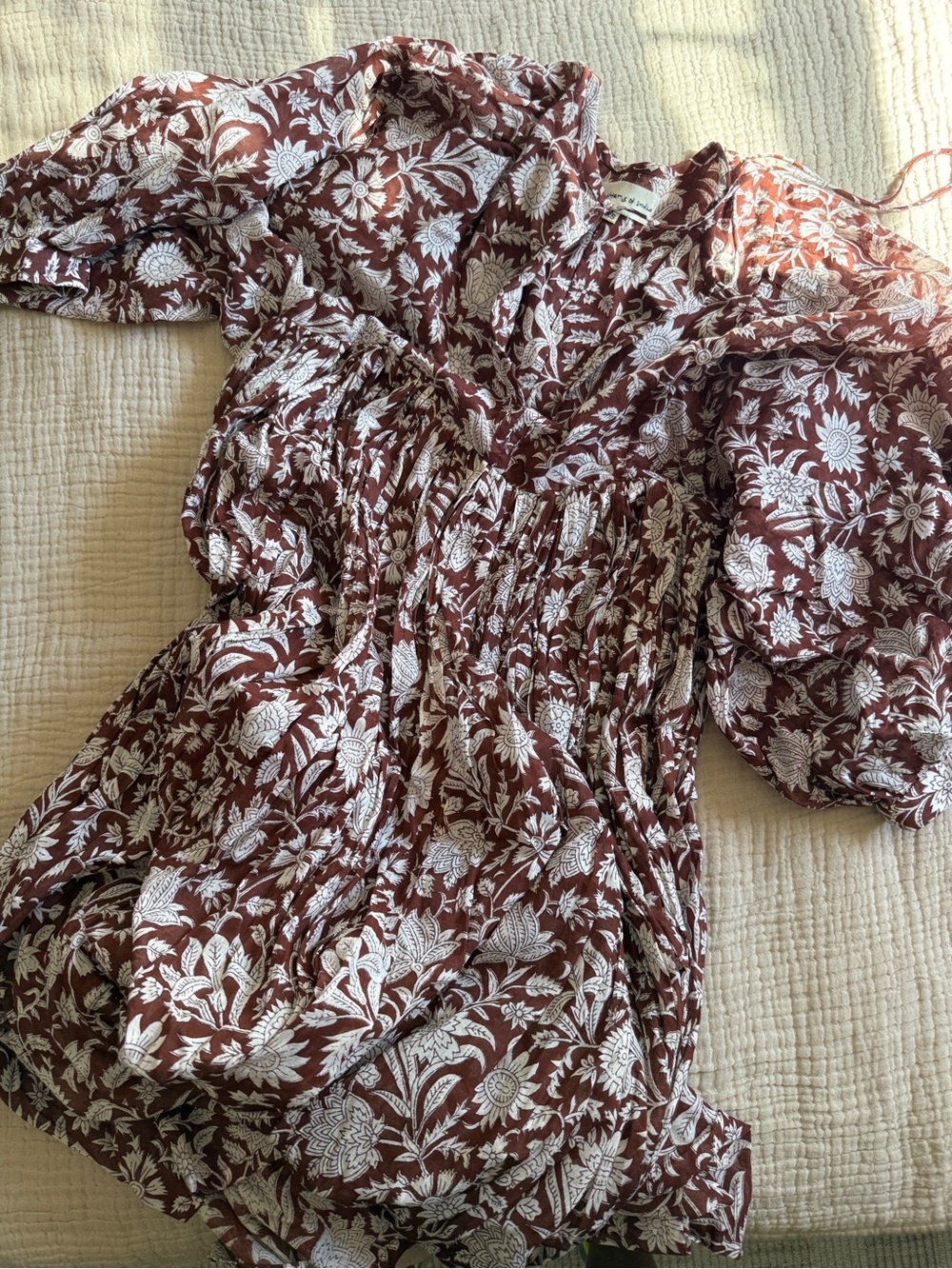 Daughters of India Kyra Floral Midi Dress Brown and White XS